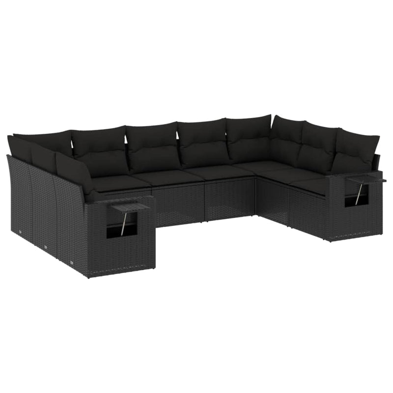 vidaXL 9 Piece Garden Sofa Set with Cushions Black Poly Rattan