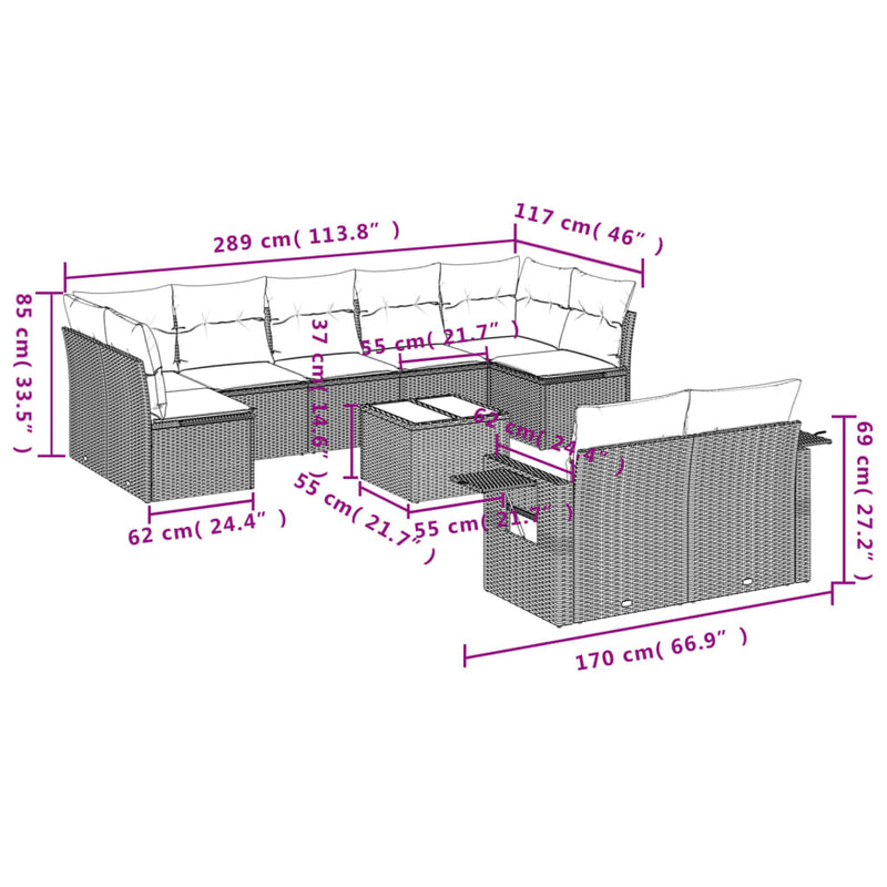 vidaXL 10 Piece Garden Sofa Set with Cushions Black Poly Rattan