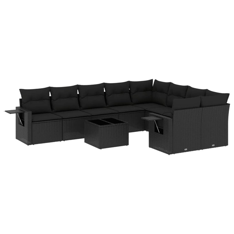 vidaXL 10 Piece Garden Sofa Set with Cushions Black Poly Rattan