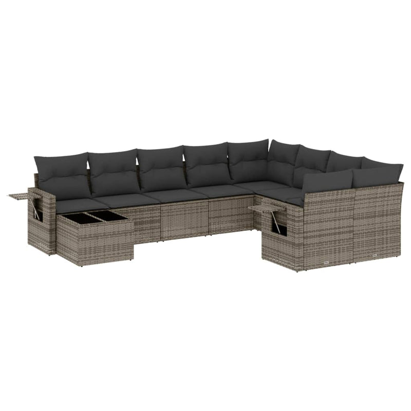 10 Piece Garden Sofa Set with Cushions Grey Poly Rattan