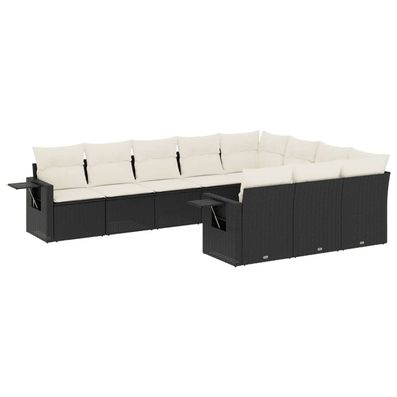 vidaXL 10 Piece Garden Sofa Set with Cushions Black Poly Rattan