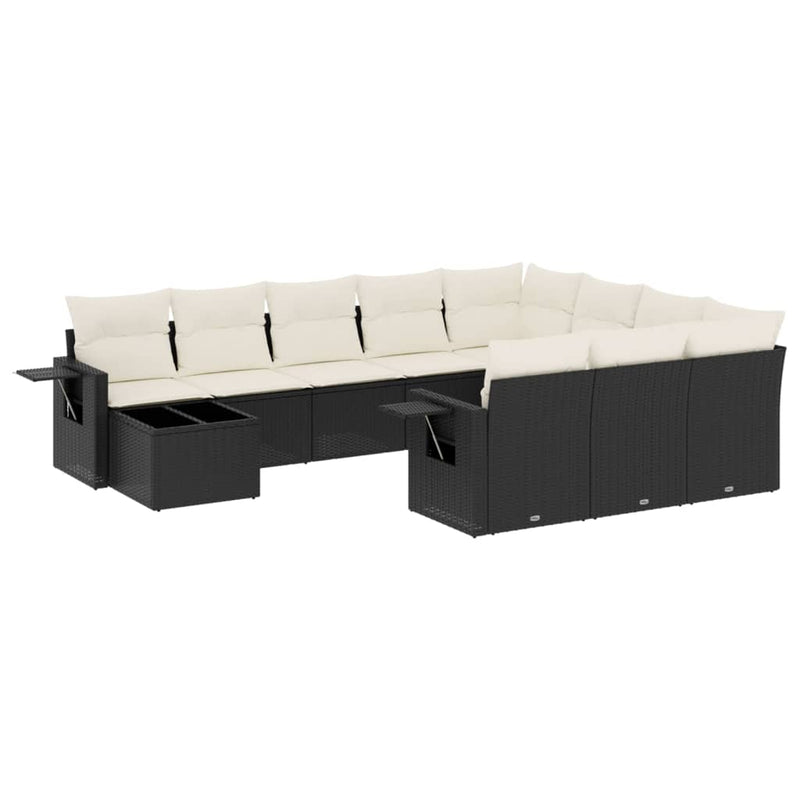 vidaXL 11 Piece Garden Sofa Set with Cushions Black Poly Rattan