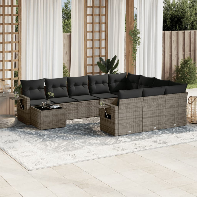 11 Piece Garden Sofa Set with Cushions Grey Poly Rattan