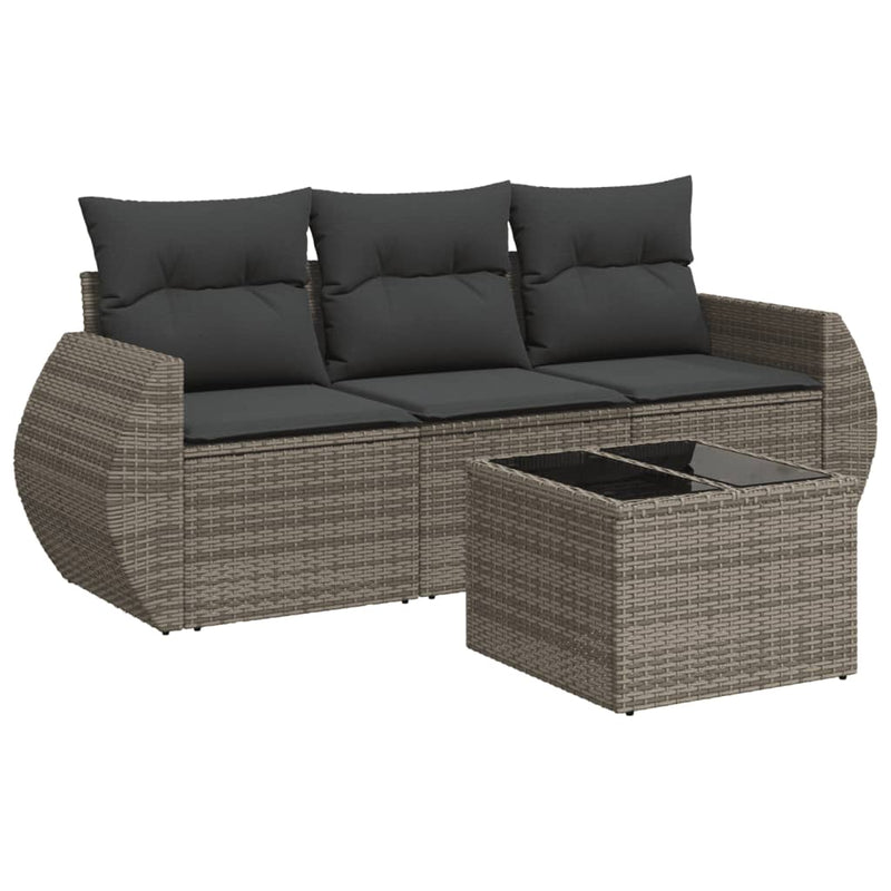 4 Piece Garden Sofa Set with Cushions Grey Poly Rattan