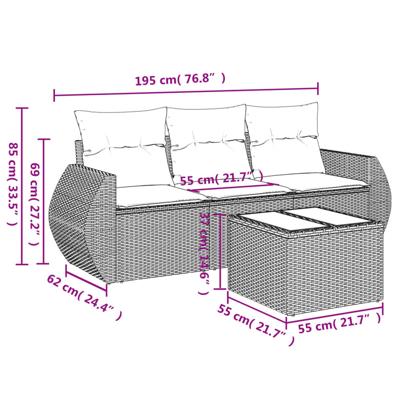 vidaXL 4 Piece Garden Sofa Set with Cushions Grey Poly Rattan