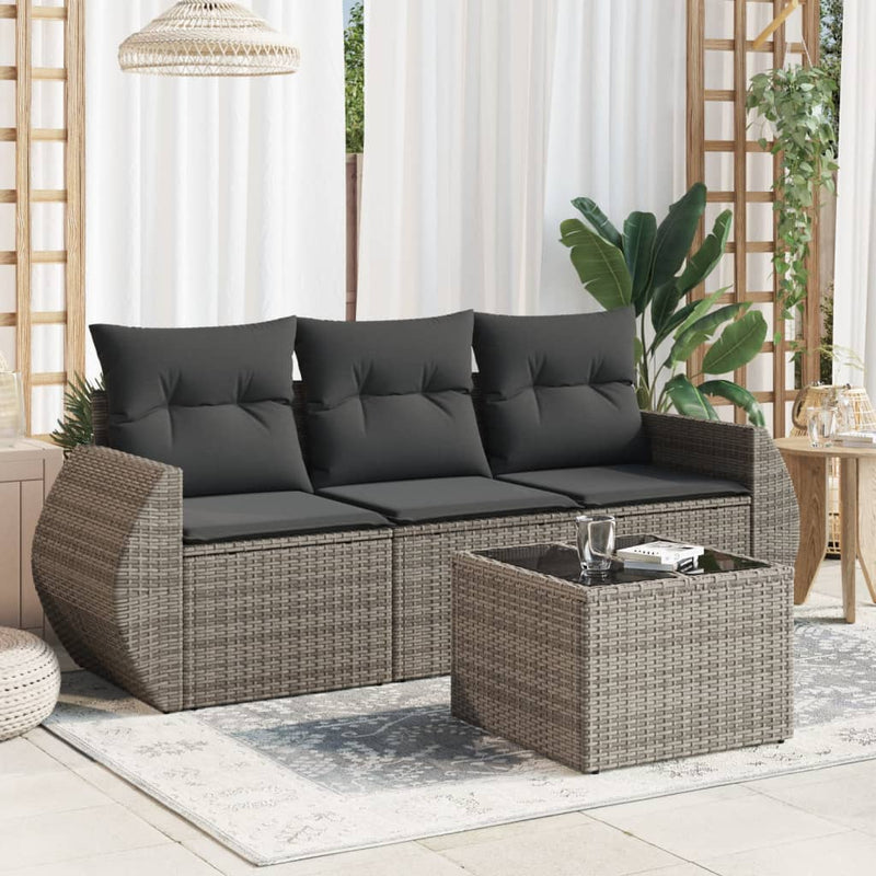 4 Piece Garden Sofa Set with Cushions Grey Poly Rattan