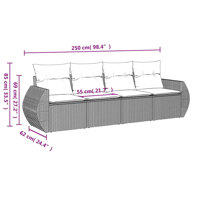 vidaXL 4 Piece Garden Sofa Set with Cushions Grey Poly Rattan
