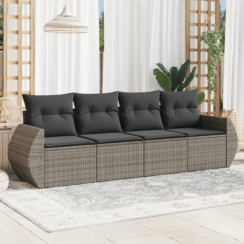 vidaXL 4 Piece Garden Sofa Set with Cushions Grey Poly Rattan