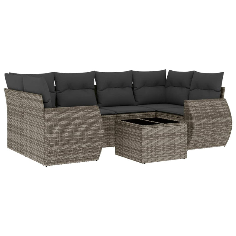 vidaXL 7 Piece Garden Sofa Set with Cushions Grey Poly Rattan