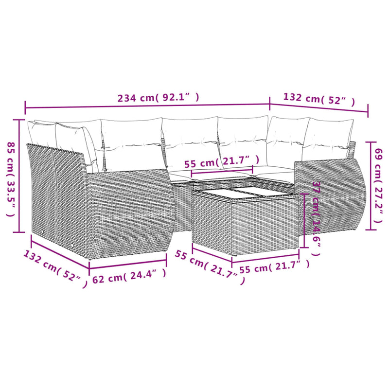 vidaXL 7 Piece Garden Sofa Set with Cushions Grey Poly Rattan