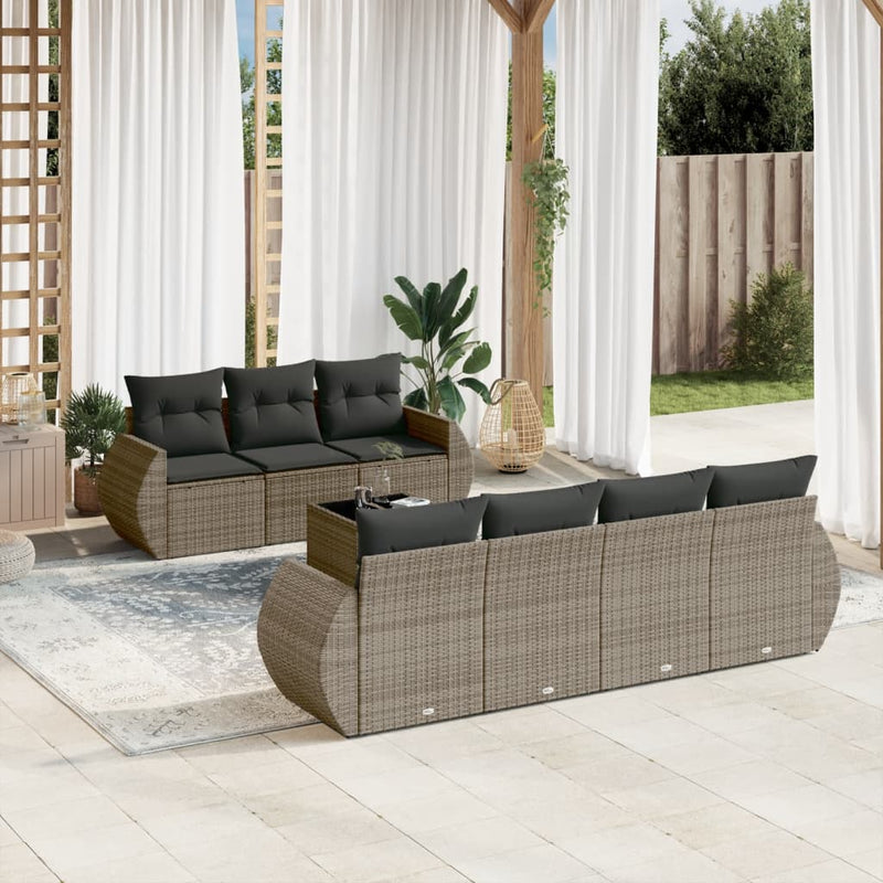 8 Piece Garden Sofa Set with Cushions Grey Poly Rattan