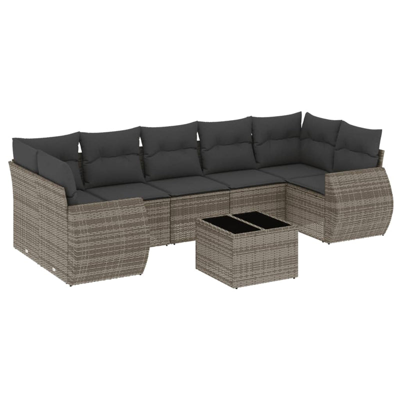 8 Piece Garden Sofa Set with Cushions Grey Poly Rattan