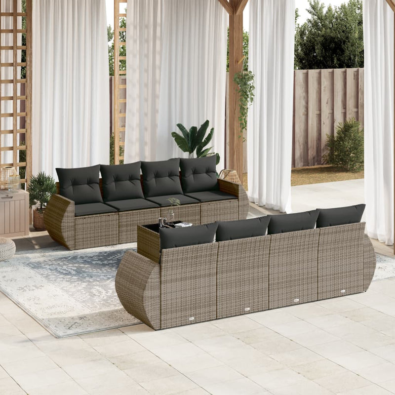 9 Piece Garden Sofa Set with Cushions Grey Poly Rattan