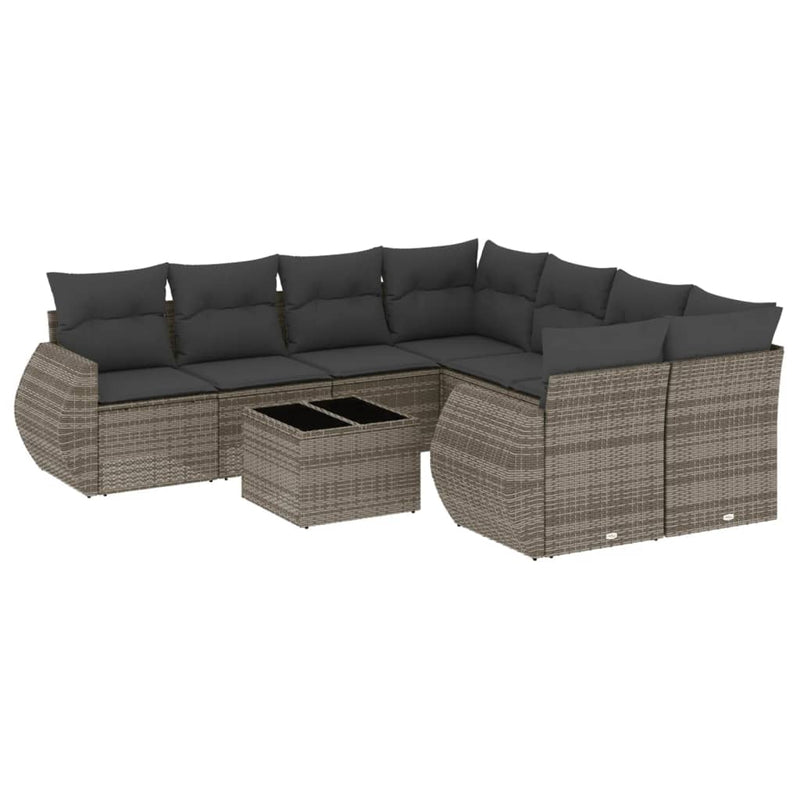 vidaXL 9 Piece Garden Sofa Set with Cushions Grey Poly Rattan