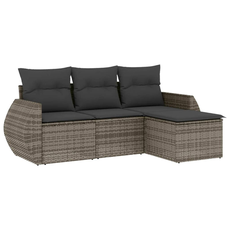 vidaXL 4 Piece Garden Sofa Set with Cushions Grey Poly Rattan