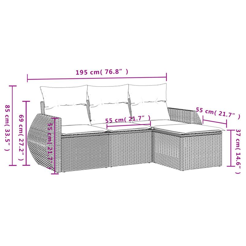 vidaXL 4 Piece Garden Sofa Set with Cushions Grey Poly Rattan