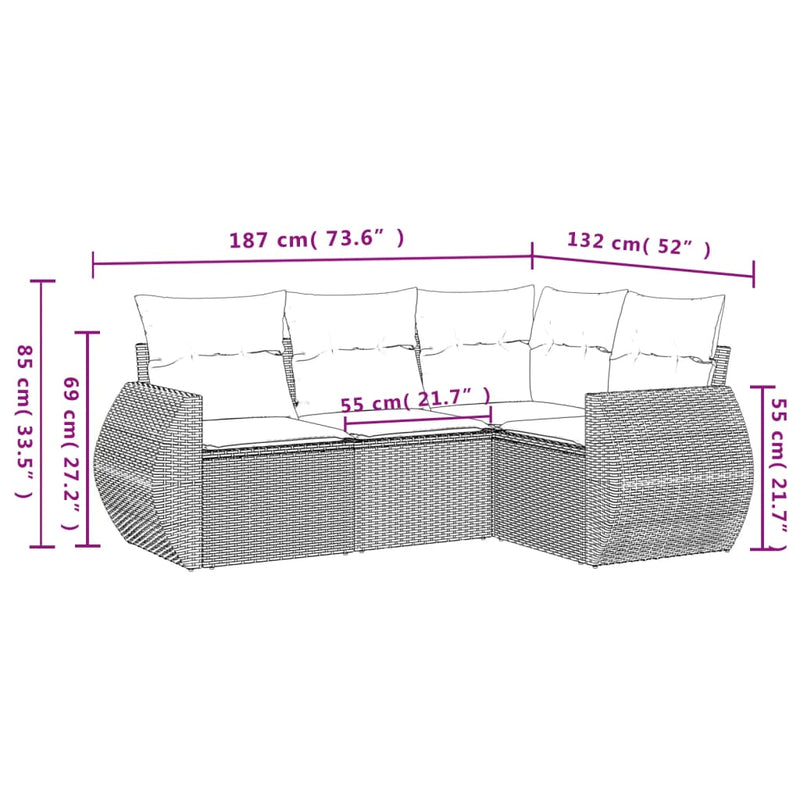 vidaXL 4 Piece Garden Sofa Set with Cushions Grey Poly Rattan
