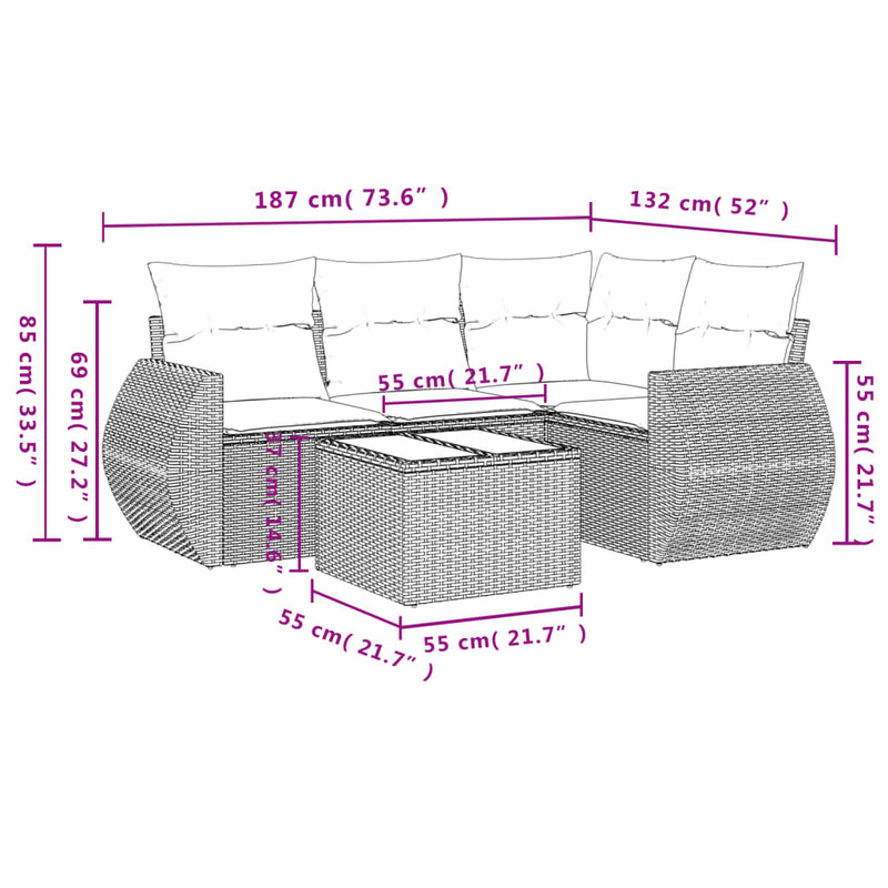 vidaXL 5 Piece Garden Sofa Set with Cushions Grey Poly Rattan
