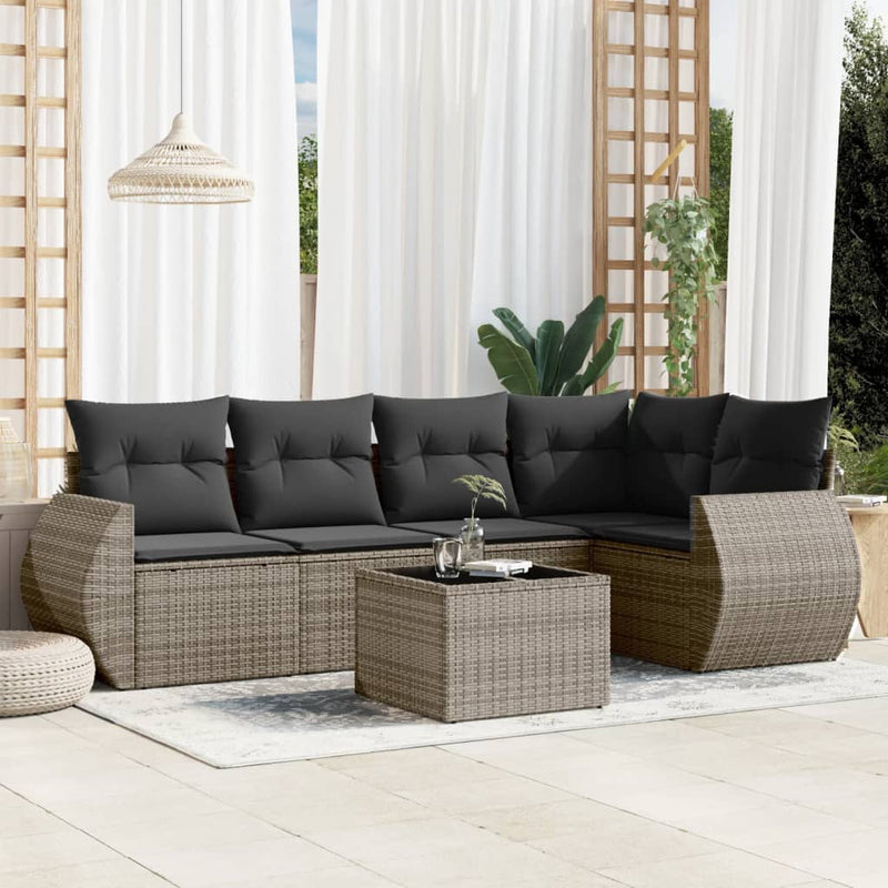vidaXL 6 Piece Garden Sofa Set with Cushions Grey Poly Rattan