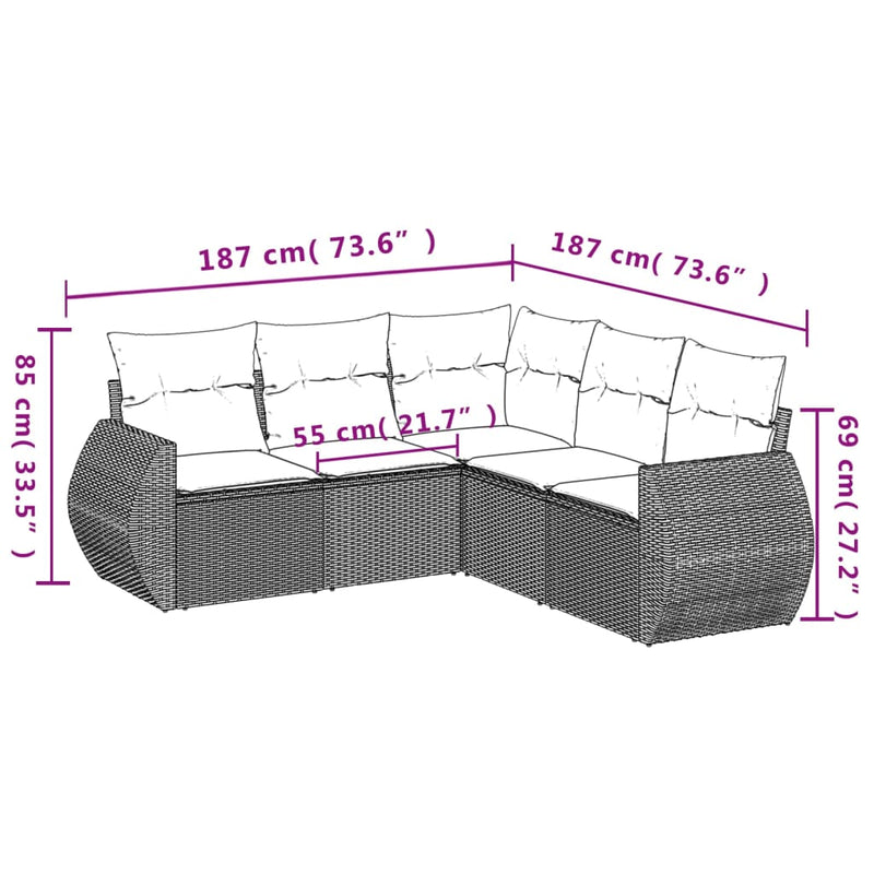 vidaXL 5 Piece Garden Sofa Set with Cushions Black Poly Rattan