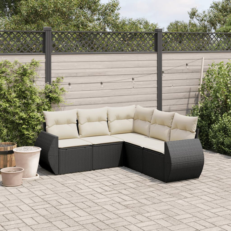 vidaXL 5 Piece Garden Sofa Set with Cushions Black Poly Rattan