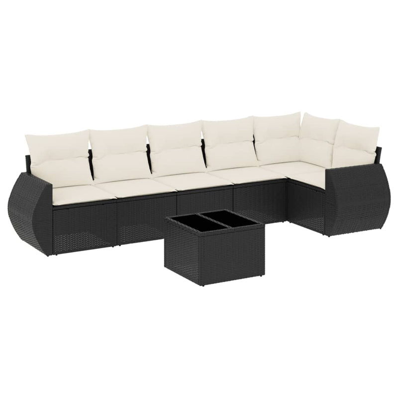vidaXL 7 Piece Garden Sofa Set with Cushions Black Poly Rattan