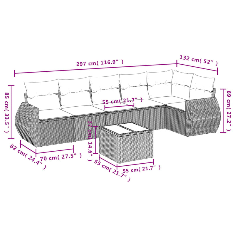 vidaXL 7 Piece Garden Sofa Set with Cushions Grey Poly Rattan