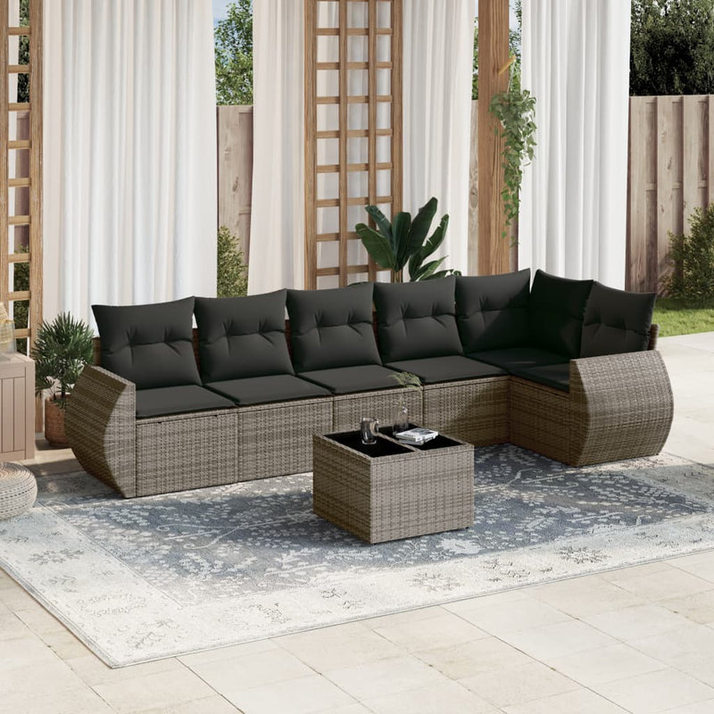vidaXL 7 Piece Garden Sofa Set with Cushions Grey Poly Rattan