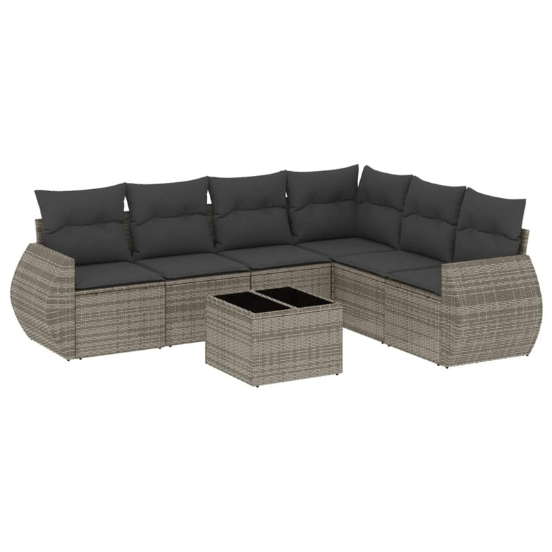 vidaXL 7 Piece Garden Sofa Set with Cushions Grey Poly Rattan