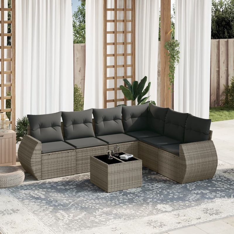 vidaXL 7 Piece Garden Sofa Set with Cushions Grey Poly Rattan