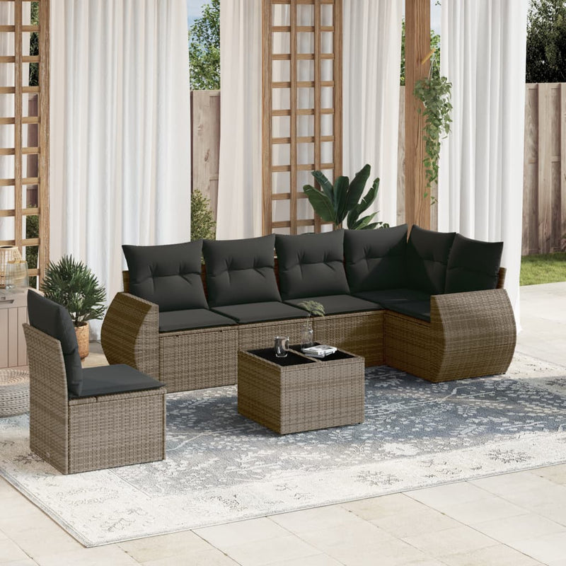 vidaXL 7 Piece Garden Sofa Set with Cushions Grey Poly Rattan