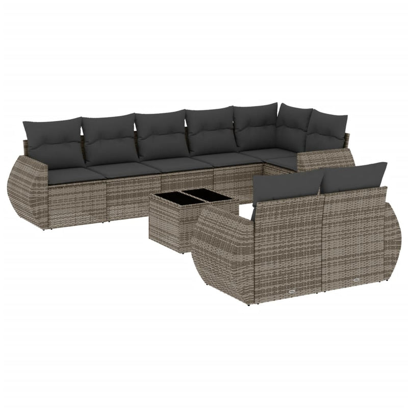 vidaXL 9 Piece Garden Sofa Set with Cushions Grey Poly Rattan