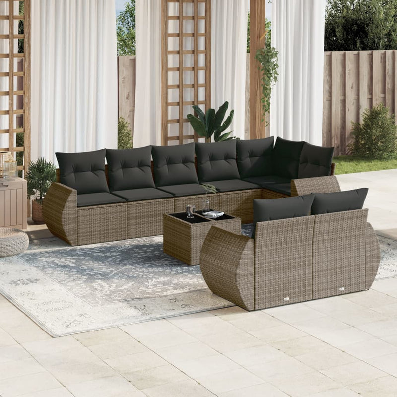 vidaXL 9 Piece Garden Sofa Set with Cushions Grey Poly Rattan