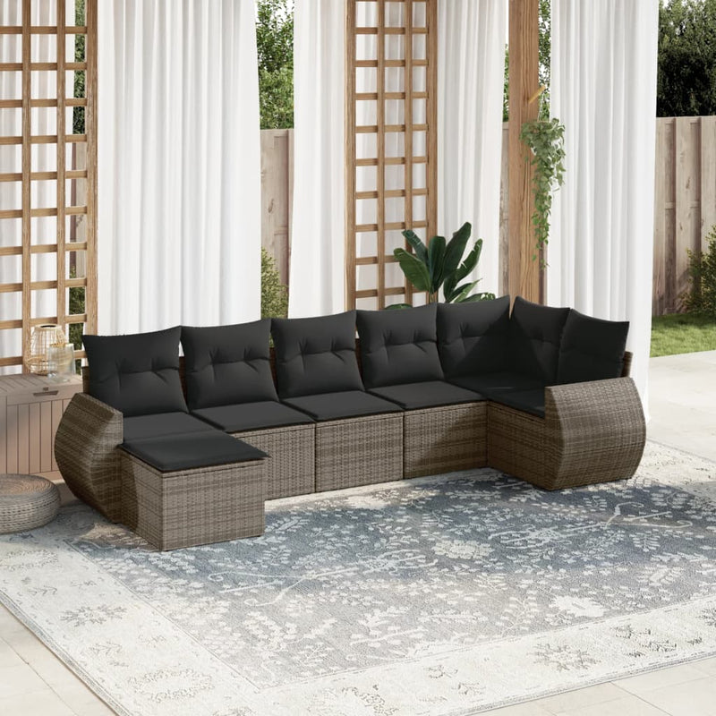 vidaXL 7 Piece Garden Sofa Set with Cushions Grey Poly Rattan