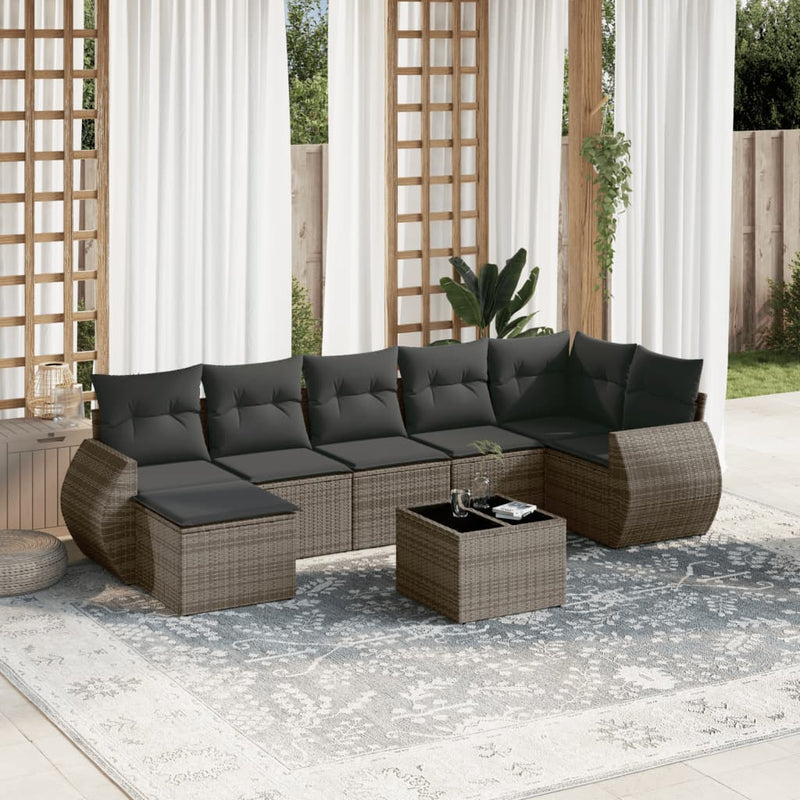 vidaXL 8 Piece Garden Sofa Set with Cushions Grey Poly Rattan