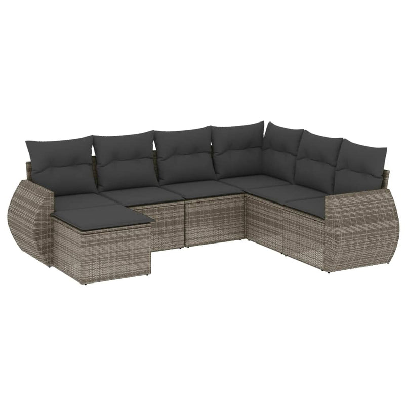 7 Piece Garden Sofa Set with Cushions Grey Poly Rattan