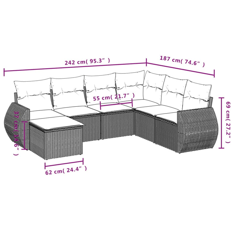 vidaXL 7 Piece Garden Sofa Set with Cushions Grey Poly Rattan