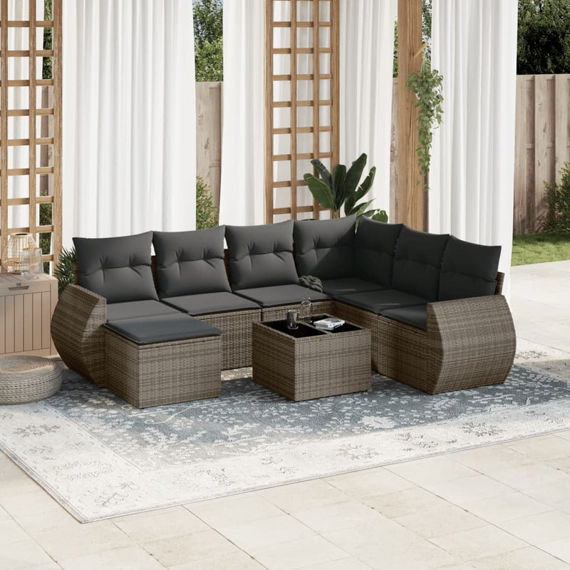 8 Piece Garden Sofa Set with Cushions Grey Poly Rattan