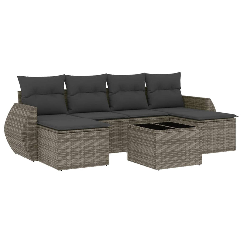 7 Piece Garden Sofa Set with Cushions Grey Poly Rattan