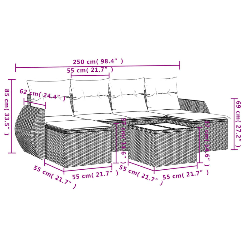 vidaXL 7 Piece Garden Sofa Set with Cushions Grey Poly Rattan