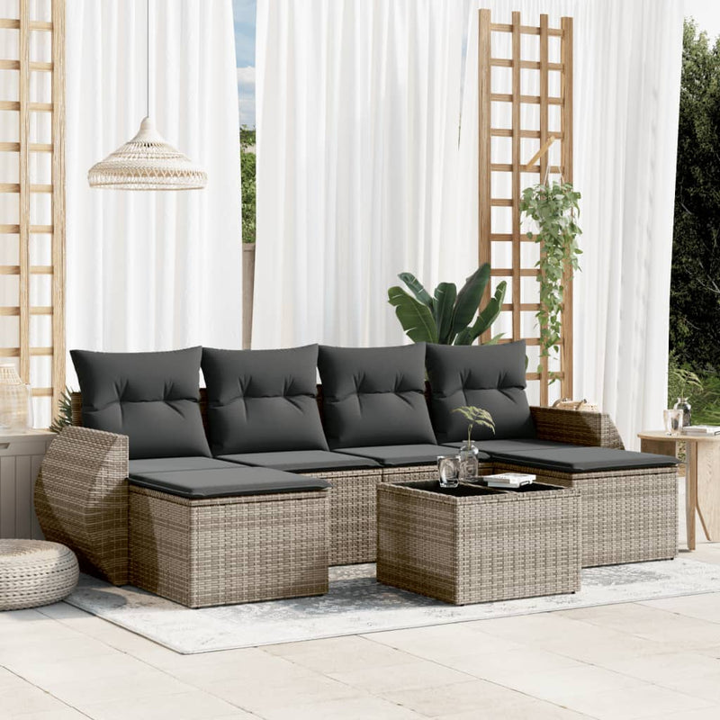 vidaXL 7 Piece Garden Sofa Set with Cushions Grey Poly Rattan