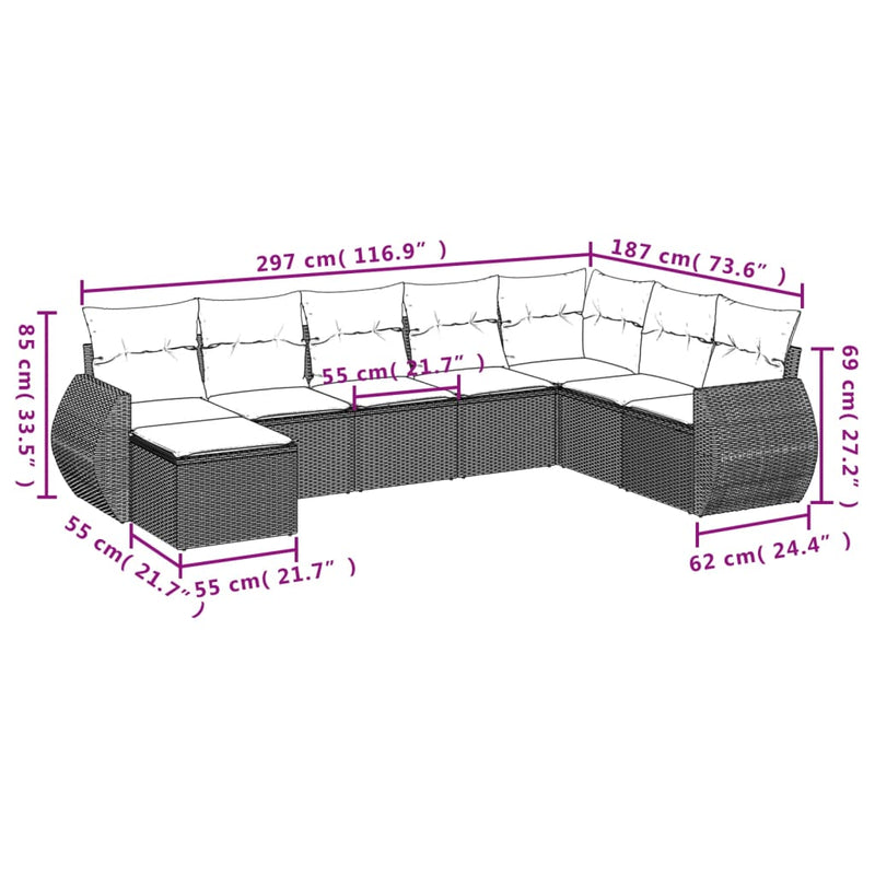 vidaXL 9 Piece Garden Sofa Set with Cushions Grey Poly Rattan