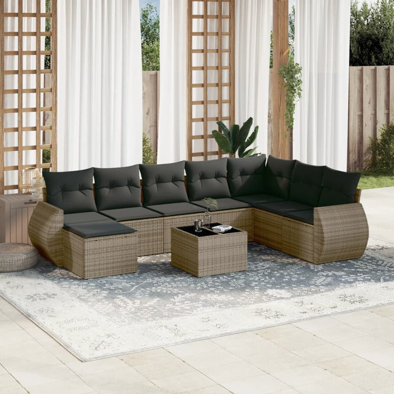 vidaXL 9 Piece Garden Sofa Set with Cushions Grey Poly Rattan