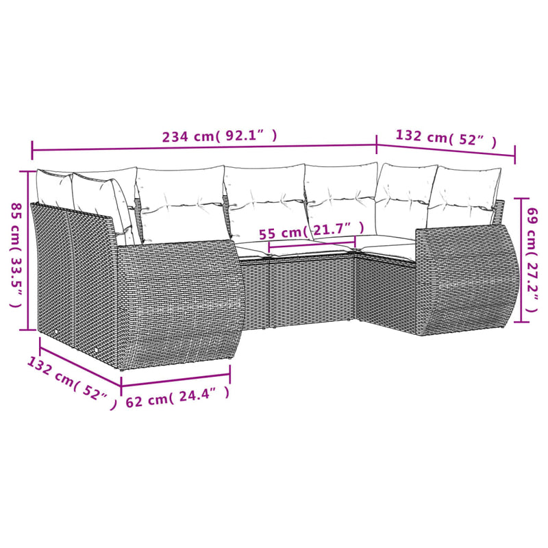 vidaXL 6 Piece Garden Sofa Set with Cushions Grey Poly Rattan