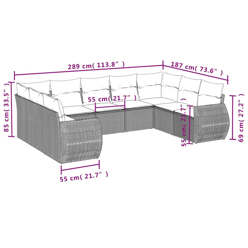 vidaXL 9 Piece Garden Sofa Set with Cushions Grey Poly Rattan