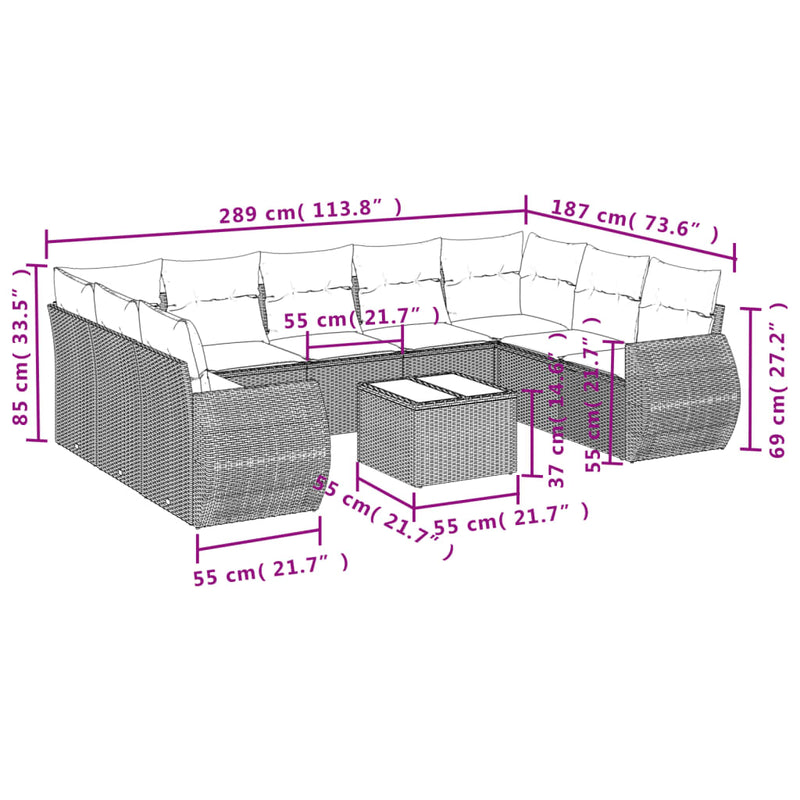 vidaXL 10 Piece Garden Sofa Set with Cushions Grey Poly Rattan