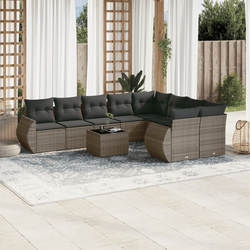 vidaXL 10 Piece Garden Sofa Set with Cushions Grey Poly Rattan