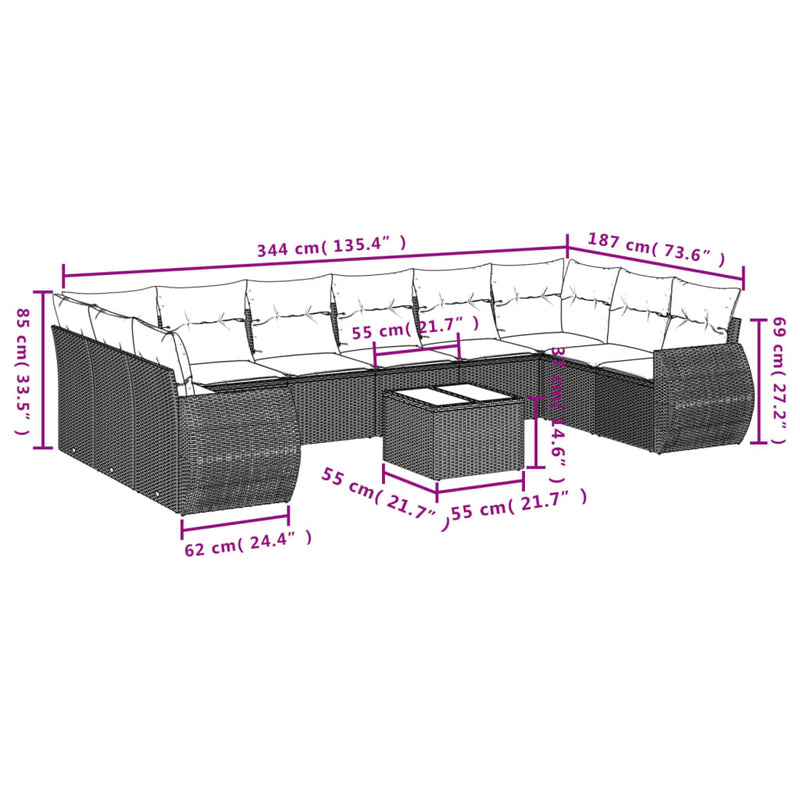 vidaXL 10 Piece Garden Sofa Set with Cushions Black Poly Rattan