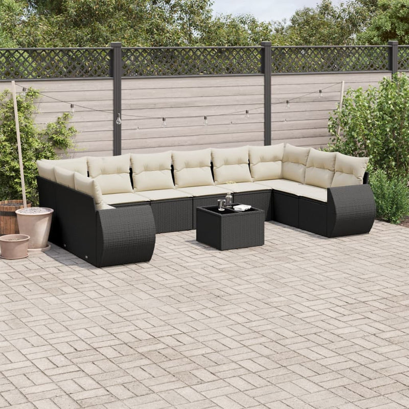 vidaXL 11 Piece Garden Sofa Set with Cushions Black Poly Rattan