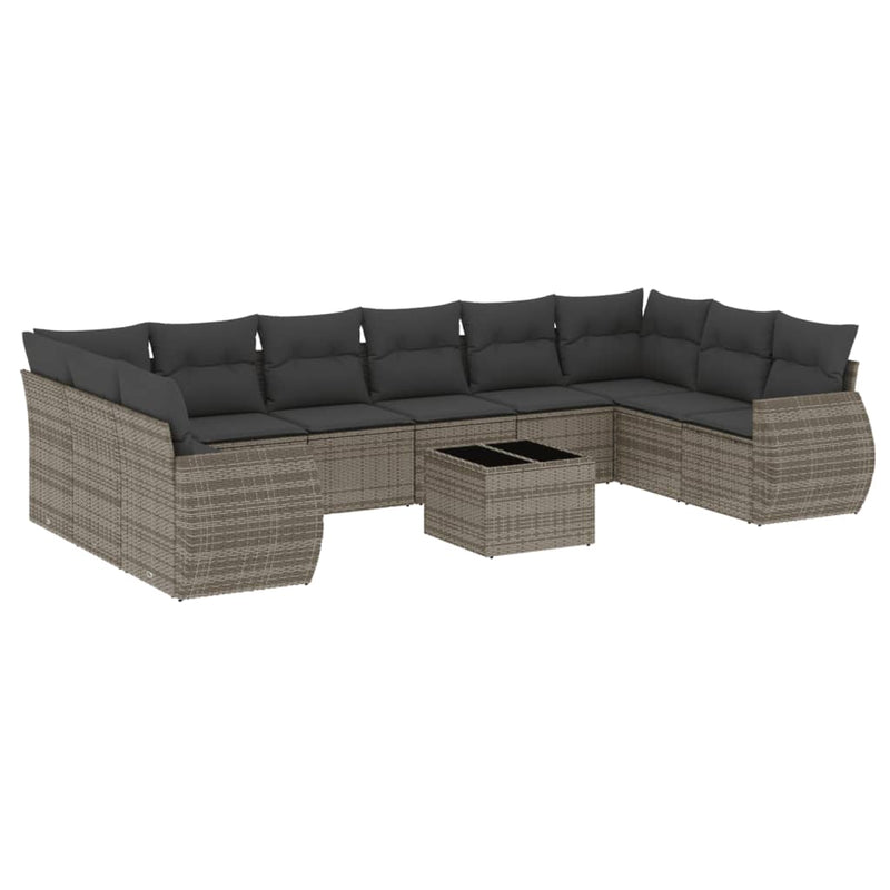 vidaXL 11 Piece Garden Sofa Set with Cushions Grey Poly Rattan